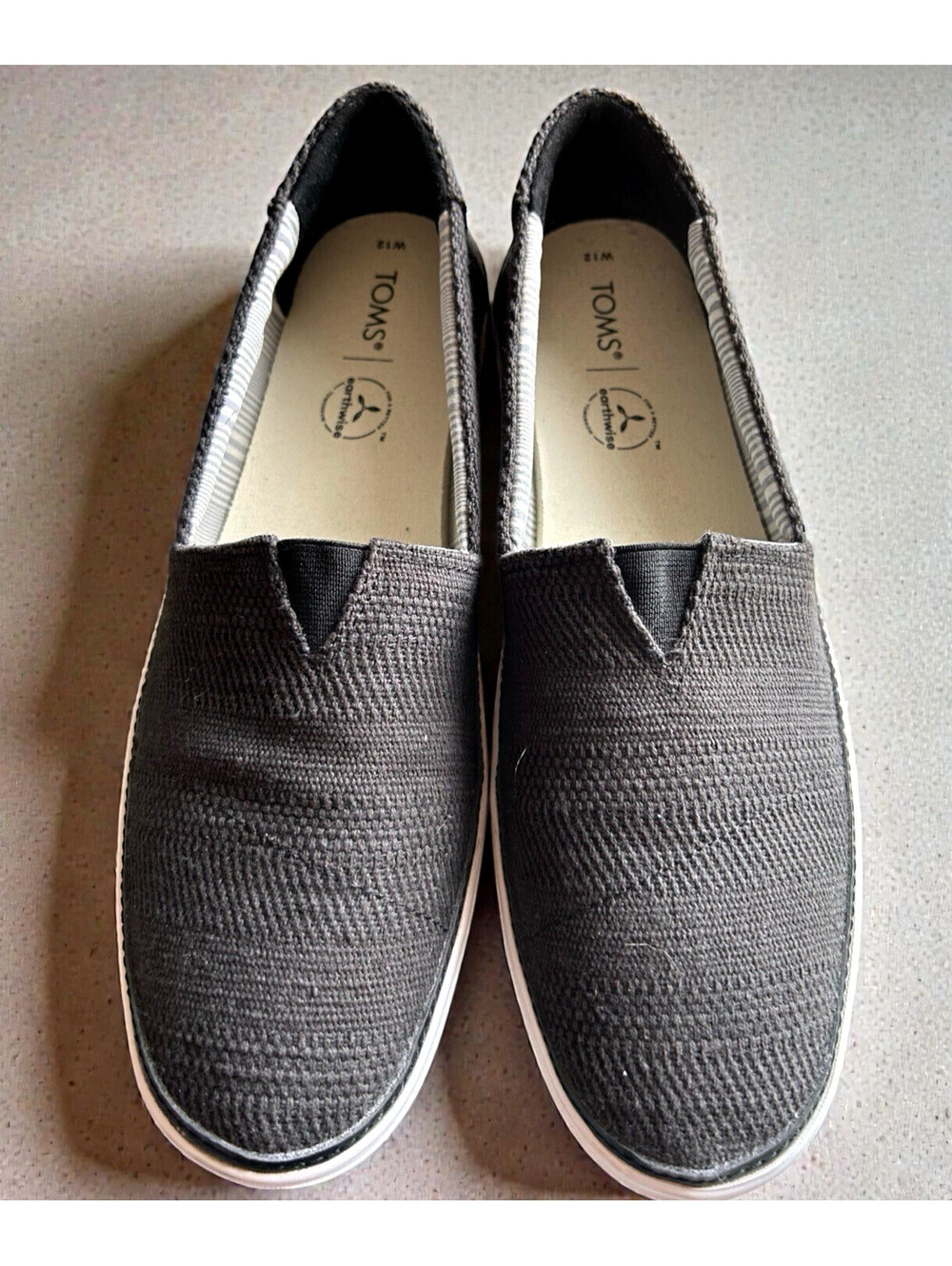 Toms Parker Women's Size 12 Charcoal Gray Canvas Slip-on Casual Shoes Preppy